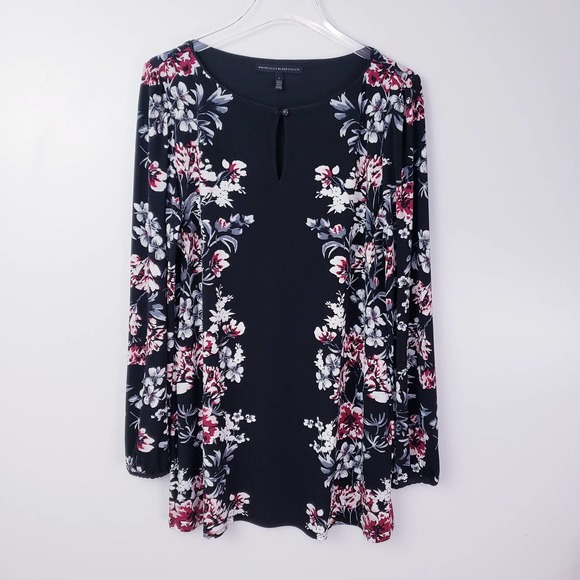 WHBM Floral Print Long Sleeve Tunic Top Large